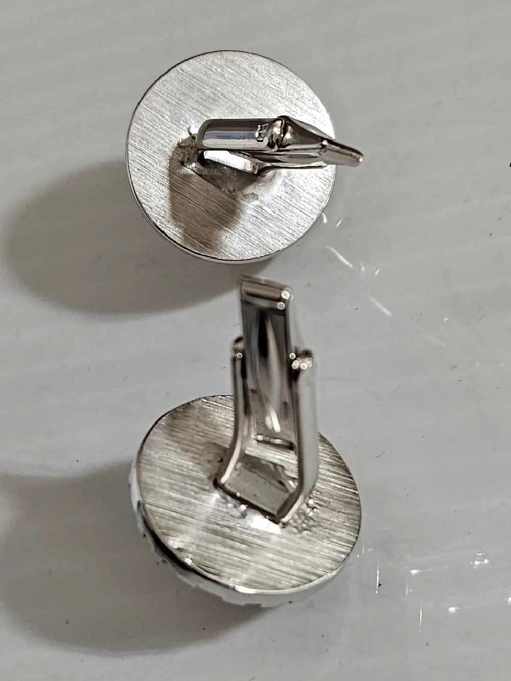 Vintage Silvertone & Amber Colored Jewelry Glass Cufflinks Soviet Era